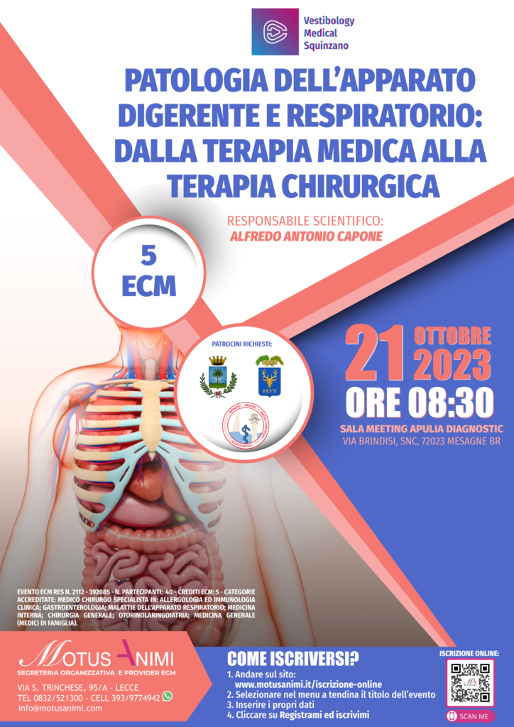 21 OTTOBRE 2023 - ORE 8:30. Sala Meeting Apulia Diagnostic. Patologia dell’apparato digerente e respiratorio